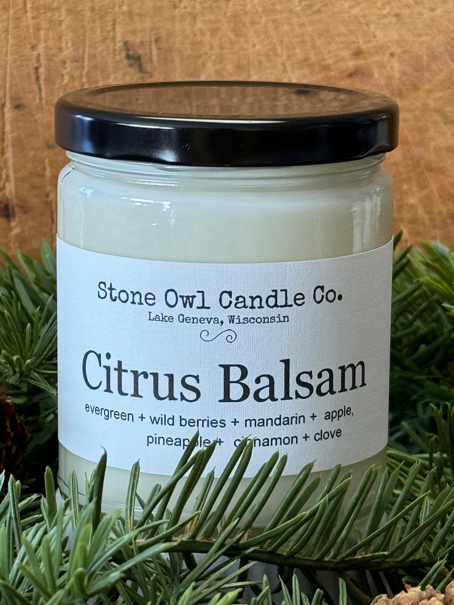 Stone owl candles citrus balsam candle