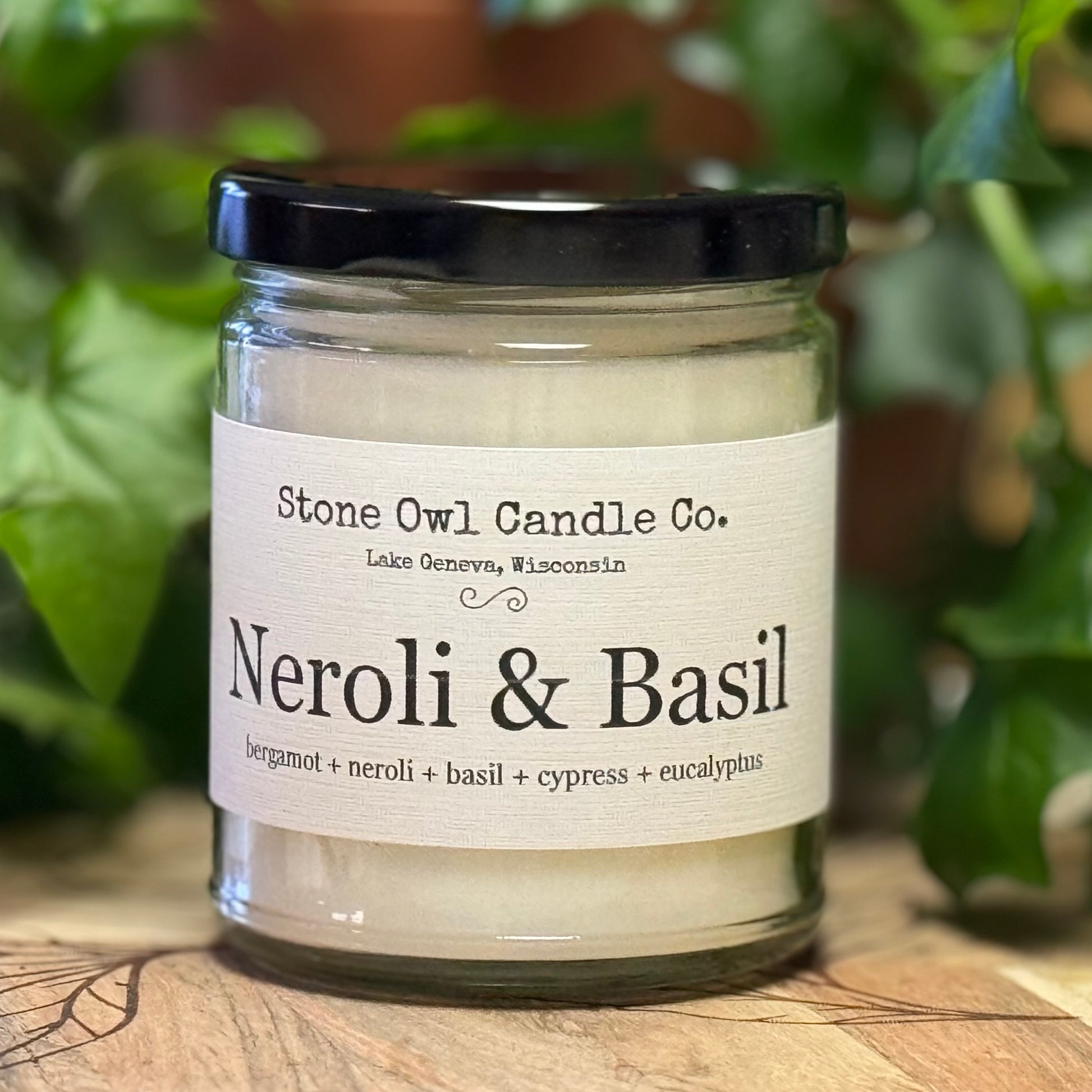 Stone owl candles neroli and basil candle