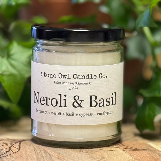 Stone owl candles neroli and basil candle