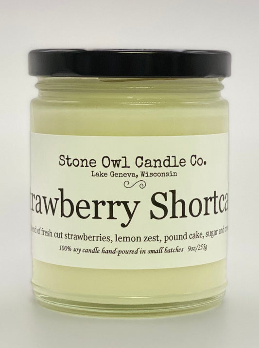 Stone Owl Candle Co Strawberry Shortcake Blend of fresh cut strawberries, lemon zest pound cake, sugar and cream